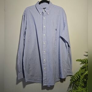 Ralph Lauren Men’s Classic Button-Down Shirt – XLT – Blue & White Stripe